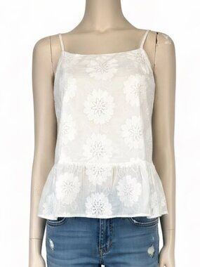 THE WHITE COMPANY London White Floral Embroidered Cotton Tank Size UK 8/US 4